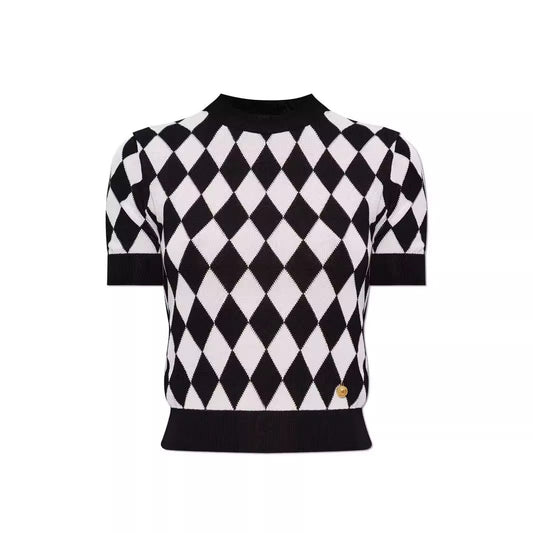 High quality short sleeved niche knitwear women's new diamond grid age reducing shirt top