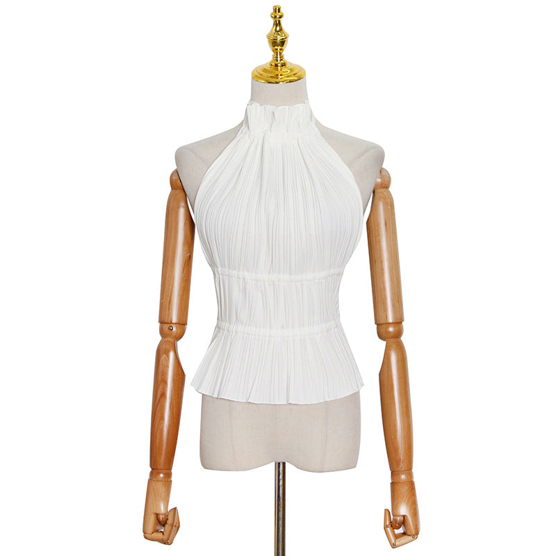 Backless lace up high neck sleeveless design vest with small suspender top for women