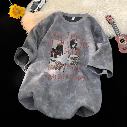 Short Sleeve T-Shirt Tie-Dye Oversized Trendy Couple Round Neck Loose Top