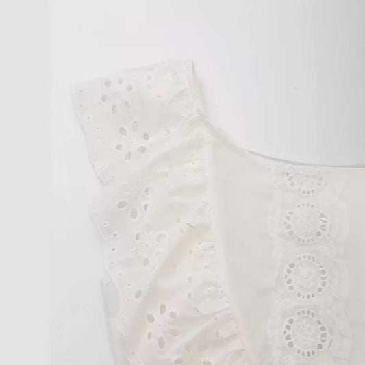 Stylish V-neck cross tie embroidered solid color shirt