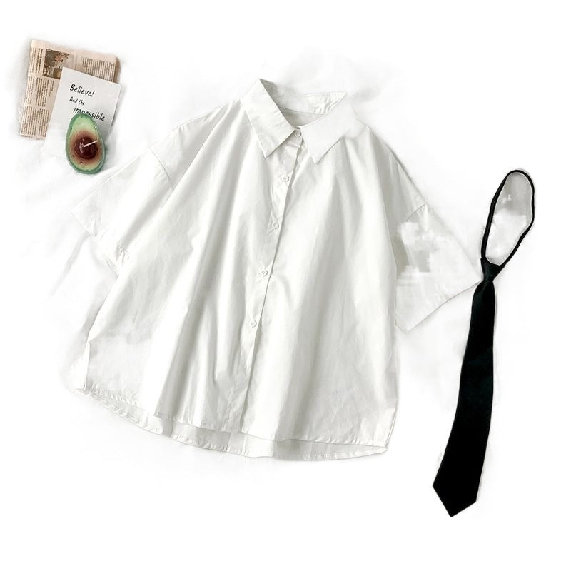 Korean college style loose casual versatile short sleeved shirt for students