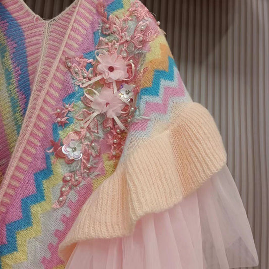 Fashionable Bohemian Style Trend Embroidered Rainbow Sweater Shawl