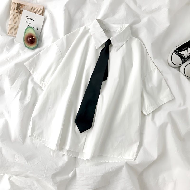 Korean college style loose casual versatile short sleeved shirt for students