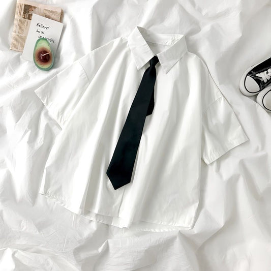 Korean college style loose casual versatile short sleeved shirt for students