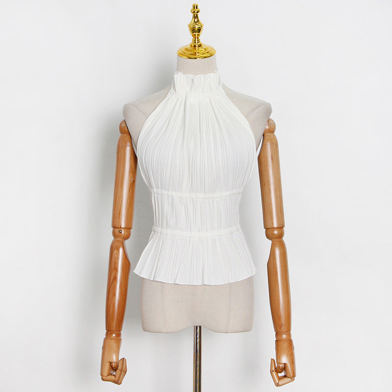 Backless lace up high neck sleeveless design vest with small suspender top for women