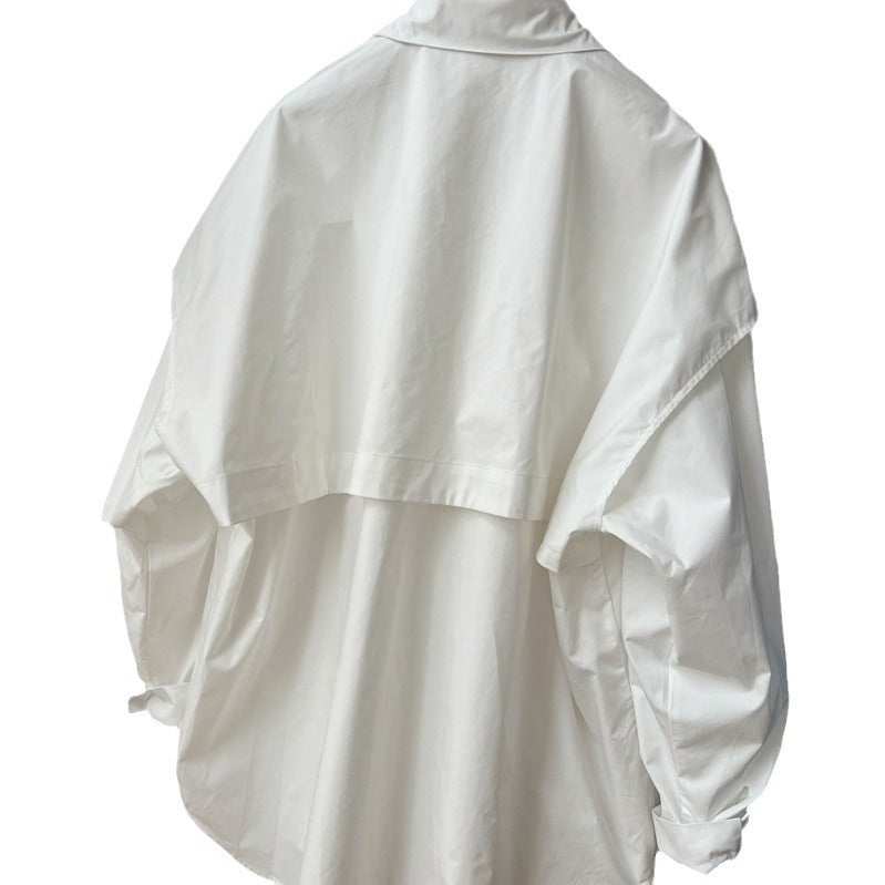 Fashion Back Spliced Shirt For Women Solid Versatile Single Breasted Loose Fake Two Piecs Blouse