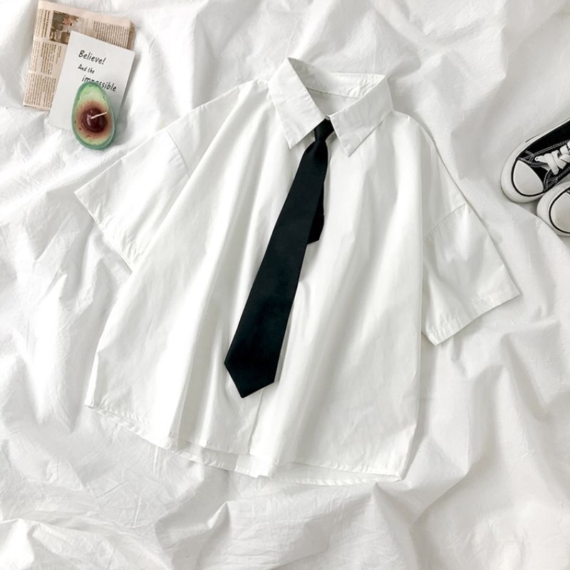 Korean college style loose casual versatile short sleeved shirt for students