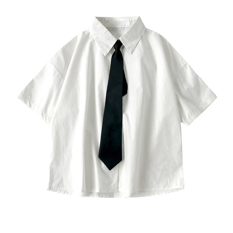 Korean college style loose casual versatile short sleeved shirt for students