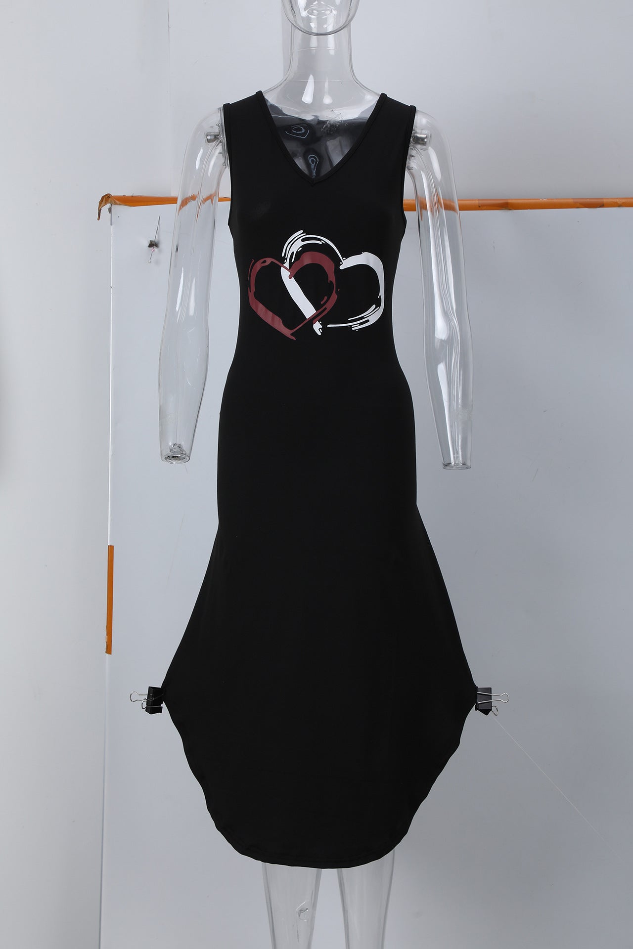 Sleeveless heart-shaped printed vest dress