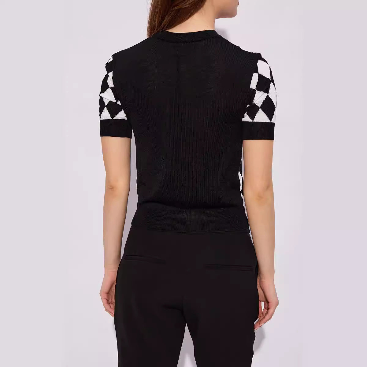 High quality short sleeved niche knitwear women's new diamond grid age reducing shirt top
