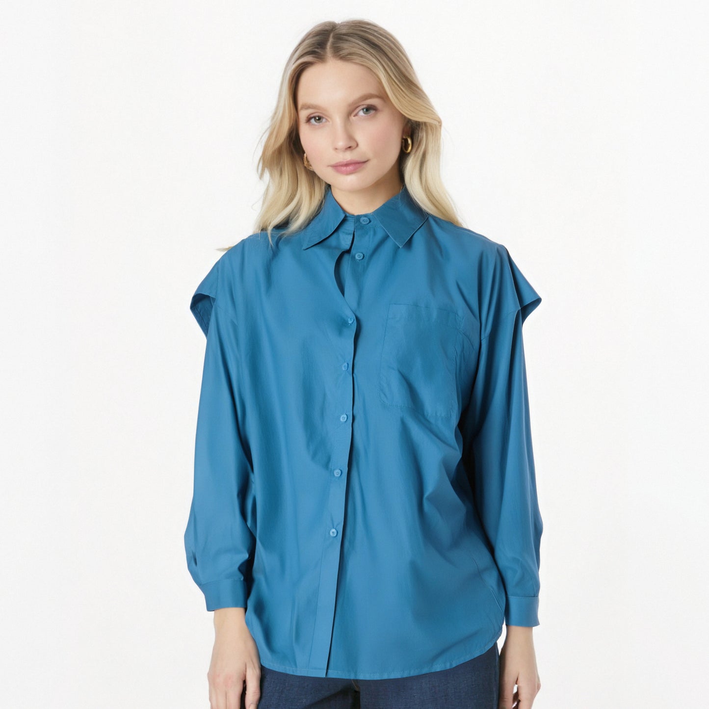 Fashion Back Spliced Shirt For Women Solid Versatile Single Breasted Loose Fake Two Piecs Blouse
