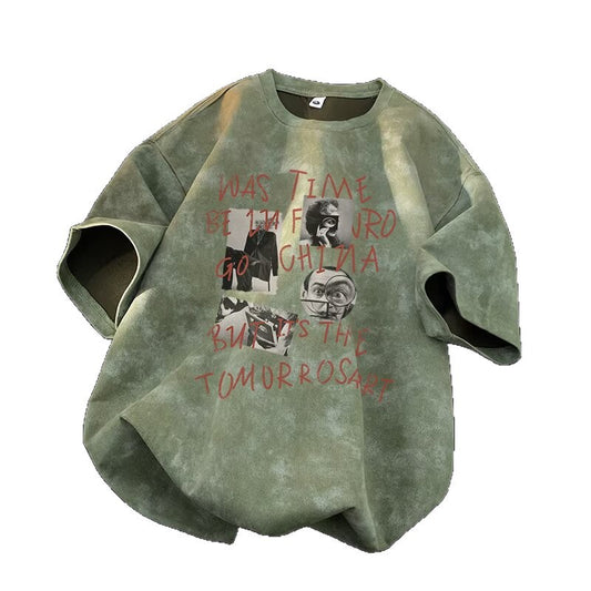 Short Sleeve T-Shirt Tie-Dye Oversized Trendy Couple Round Neck Loose Top