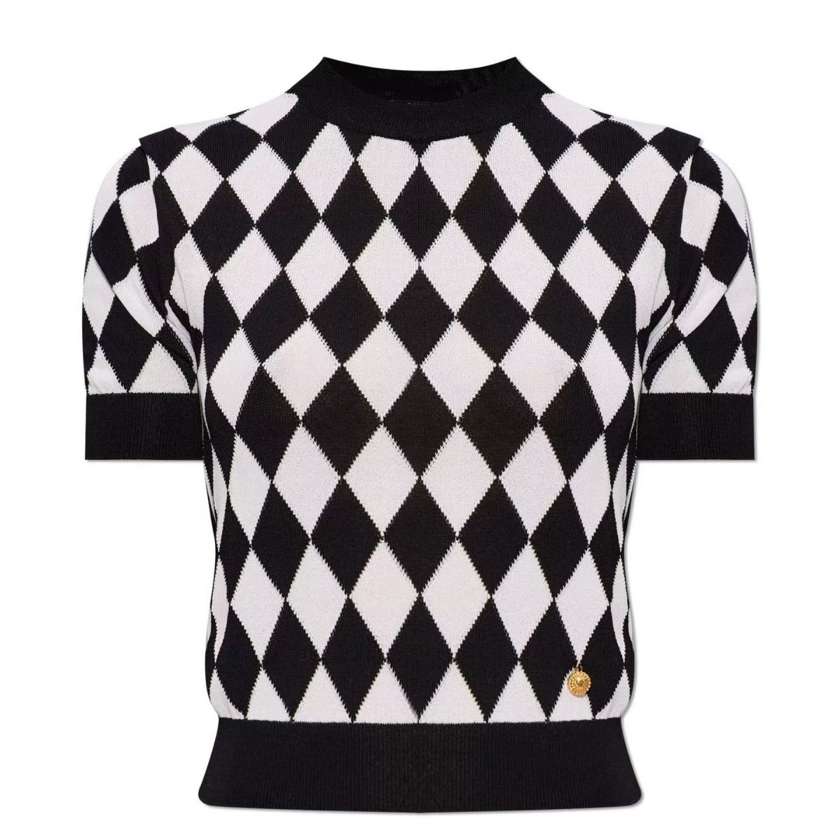 High quality short sleeved niche knitwear women's new diamond grid age reducing shirt top