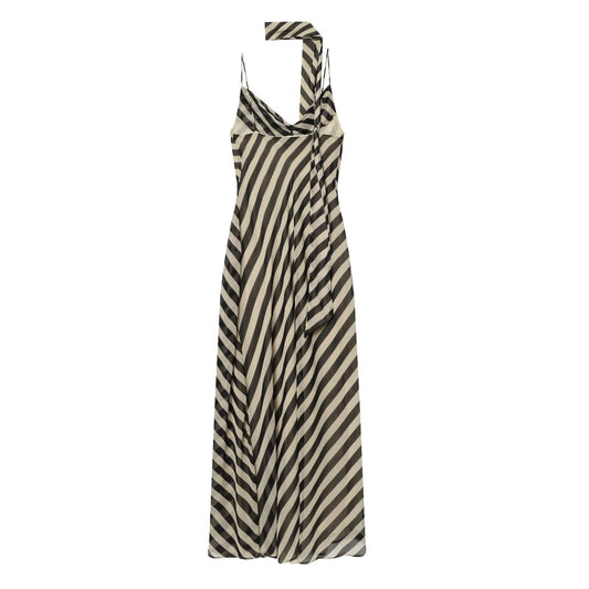 Striped ribbon decoration swing collar suspender long skirt