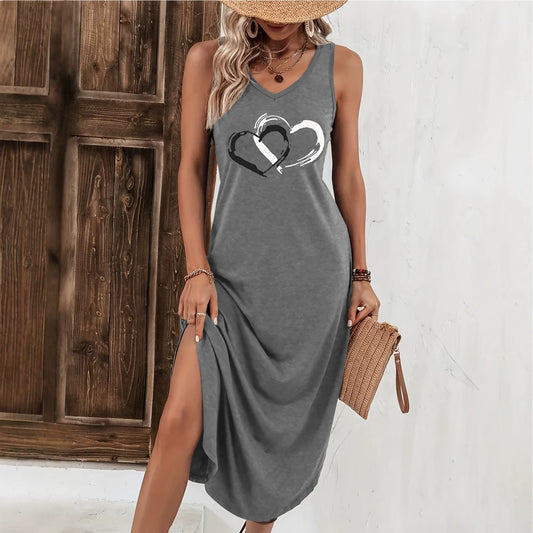 Sleeveless heart-shaped printed vest dress