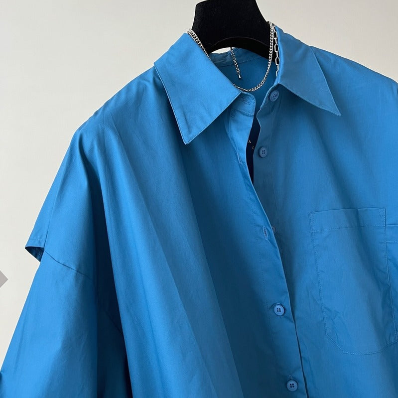 Fashion Back Spliced Shirt For Women Solid Versatile Single Breasted Loose Fake Two Piecs Blouse
