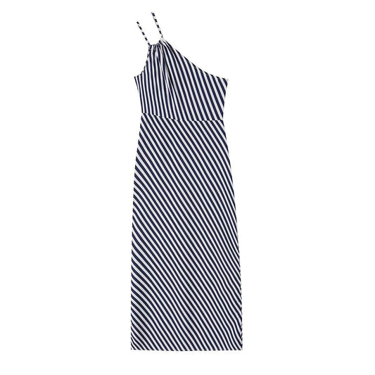 Slim fit diagonal striped printed asymmetric camisole skirt