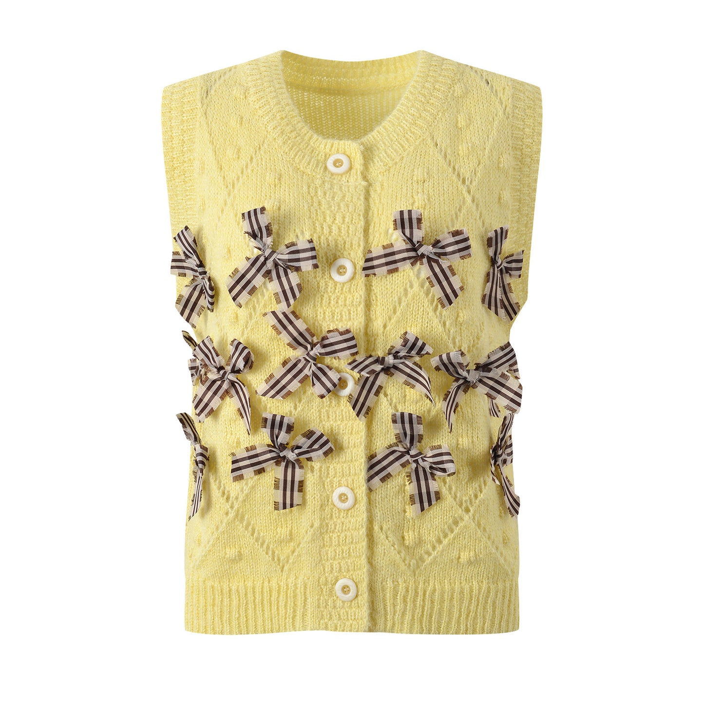Early autumn new bow decoration niche design single breasted knitted vest short top for women