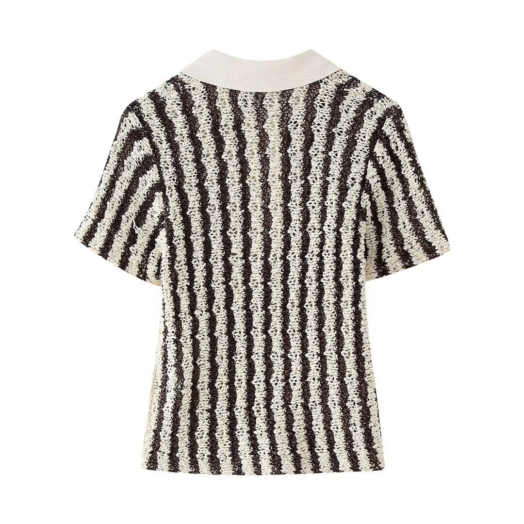 Temperament collar, short collar, striped pullover, versatile knit sweater for women