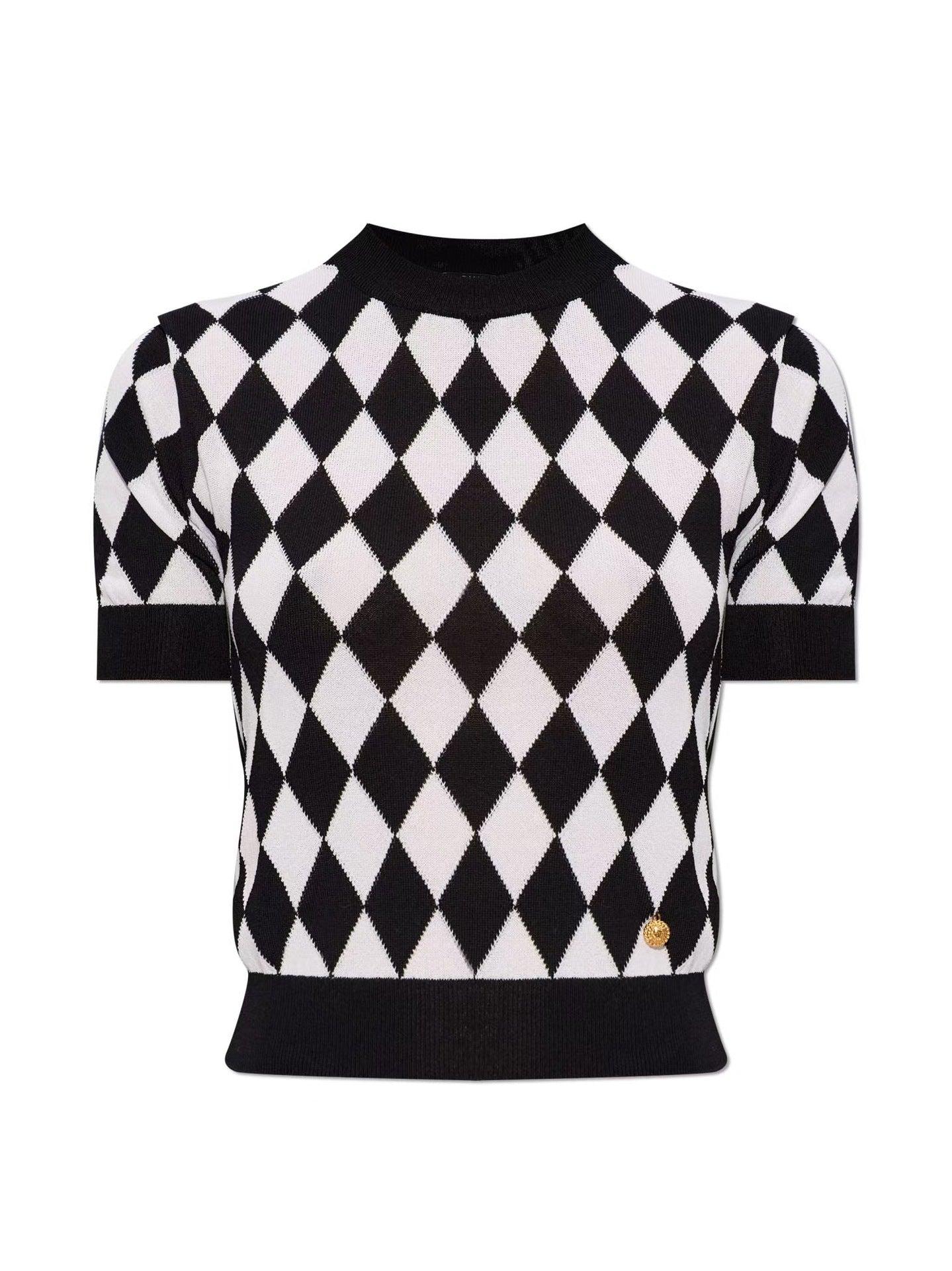 High quality short sleeved niche knitwear women's new diamond grid age reducing shirt top