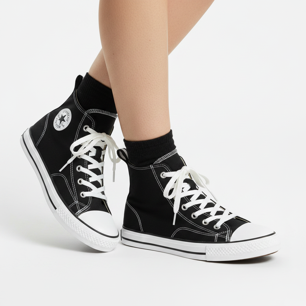Women's high top canvas shoes - față